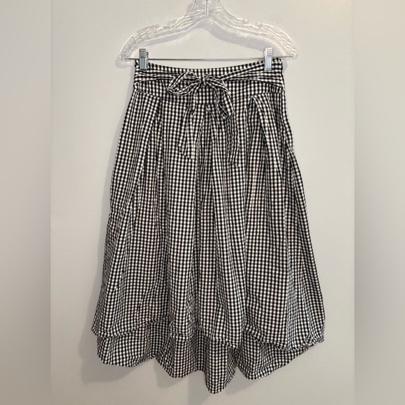 Max Studio Gingham Black White Midi Skirt Hi Low Tie Front Size 8 Lightweight - Picture 1 of 16